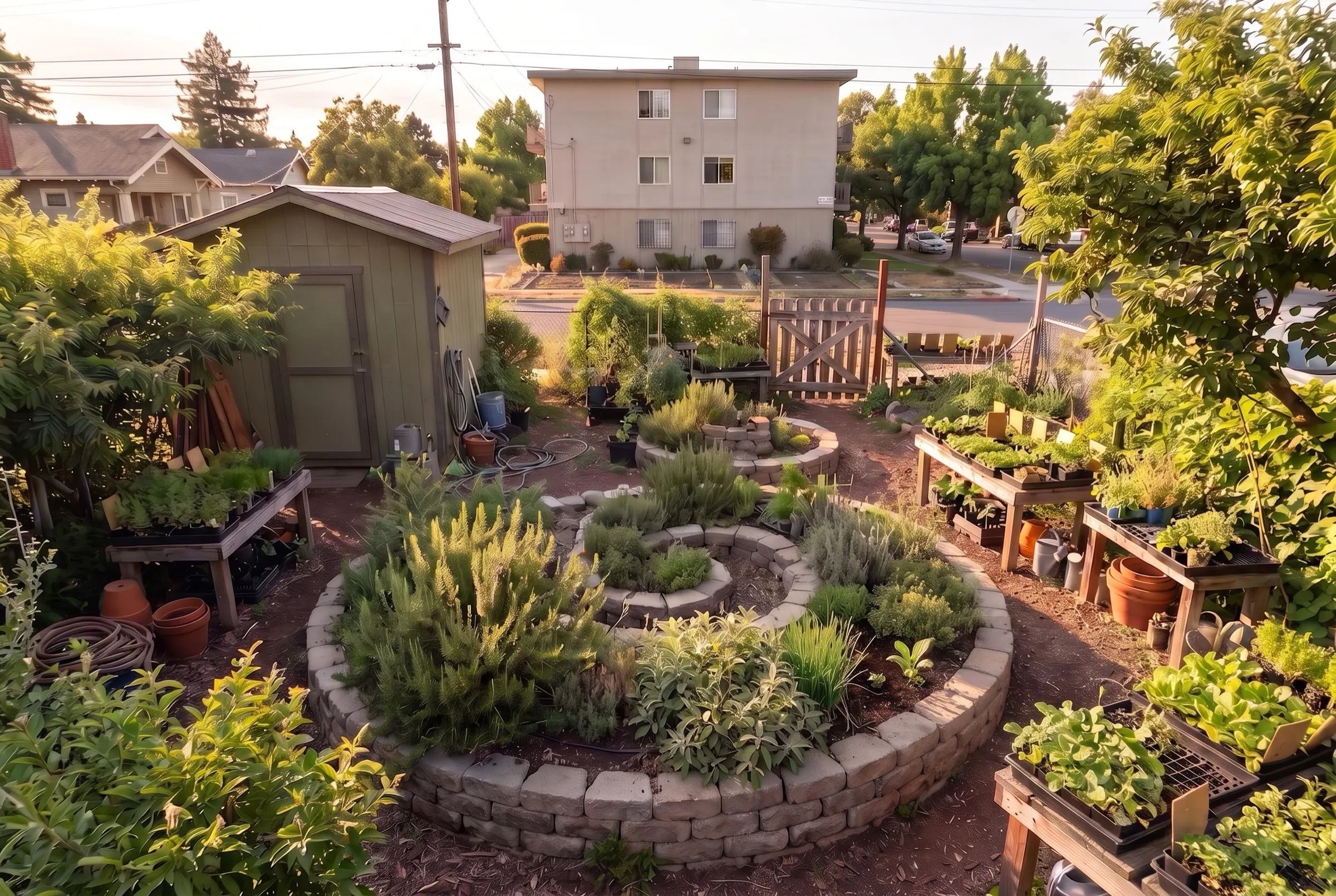 The spiral herb bed, planted and thriving